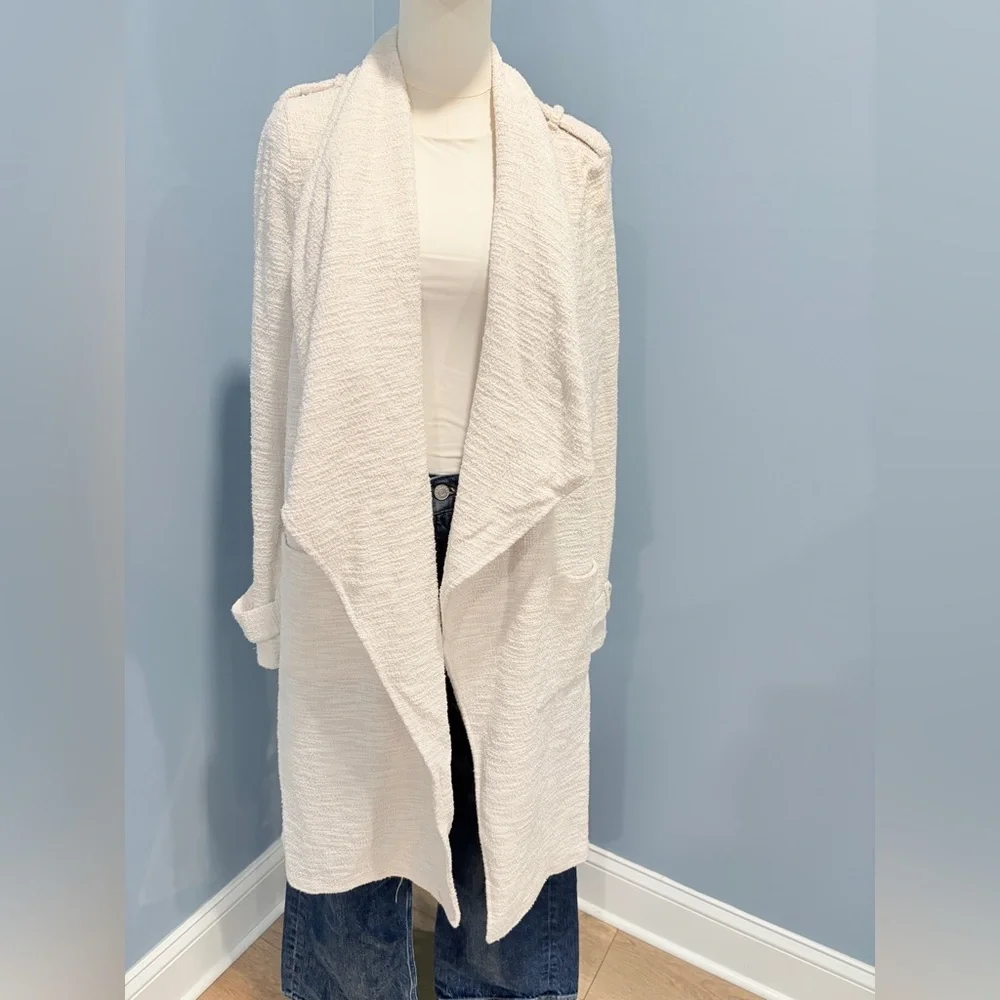 Cupcakes and Cashmere Ivory Textured Coat Women’s Large Open Front Long Jacket - Picture 2 of 7